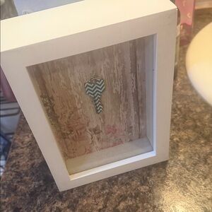 White Shadow Box Frame with Blue Chevron Key Accent